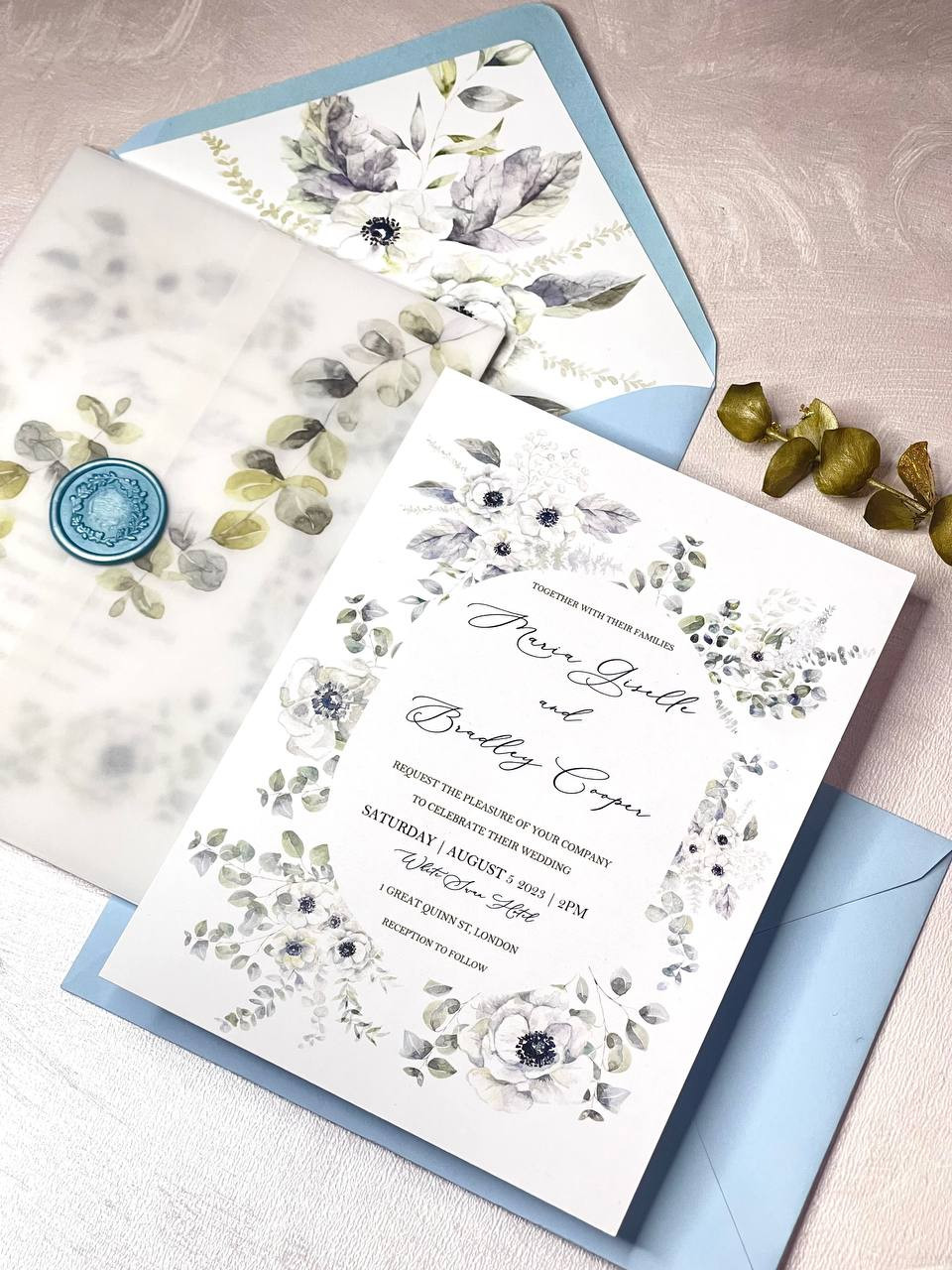 Dusty Blue Wedding Invitation Template PietraPaperDesign